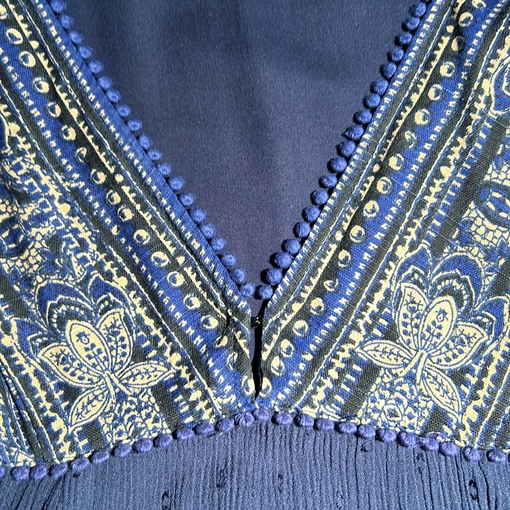 Boho-Style Deep Blue V-Neck Tiered Mini Dress - Picture 14 of 16